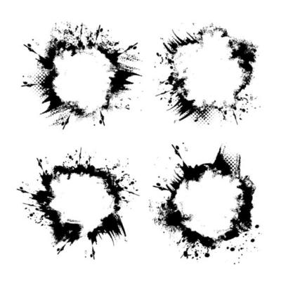 Brush strokes ink and blots, black paint, set. Vector illustration