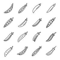 Peas bean icons set, outline style vector