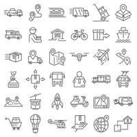 Relocation icons set, outline style vector