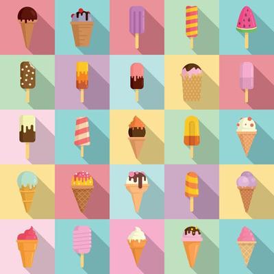 Ice cream icons set, flat style
