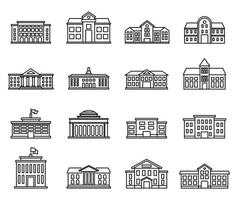 University campus icons set, outline style vector