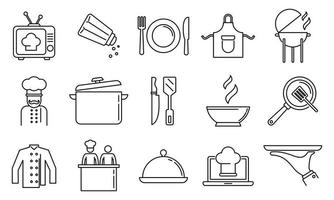 espectáculo de cocina conjunto de iconos de panadería, estilo de esquema vector