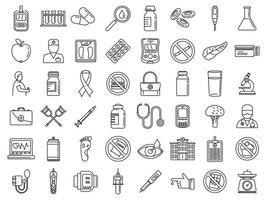 Diabetes care icons set, outline style vector