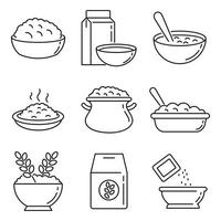 Oatmeal icons set, outline style vector