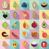 Superfood icons set, flat style vector