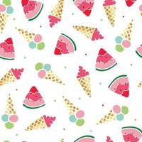 colorful cartoon seamless pattern with hand drawn watermelons and ice cream. textile and fabric print, wallpaper, stationary, scrapbooking, wrapping paper design. summer background template. eps 10 vector