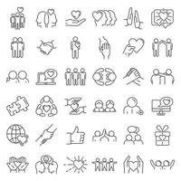Friendship icons set, outline style vector