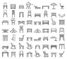 Outdoor garden furniture icons set, outline style vector