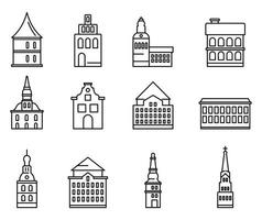 Riga Latvia icons set, outline style vector