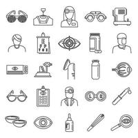 conjunto de iconos de examen ocular médico, estilo de esquema vector