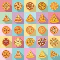 Pizza icons set, flat style vector
