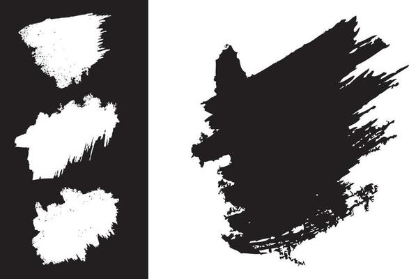 Set of black paint, ink brush strokes