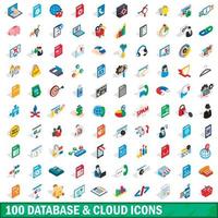 100 database and cloud icons set, isometric style vector