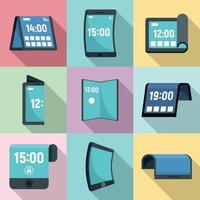 Flexible display icons set, flat style vector