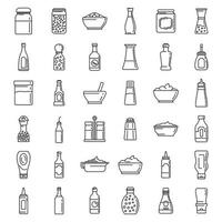 Condiment food icons set, outline style