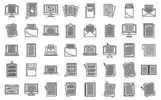 Editor content icons set, outline style vector