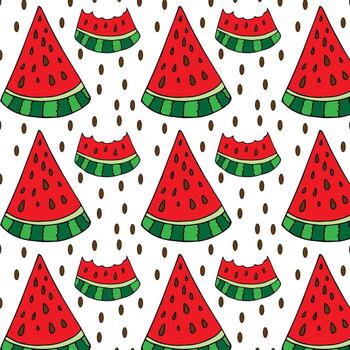 Vector seamless pattern with watermelon wedges. Juicy summer seamless pattern with watermelon