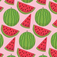 Seamless pattern with hand drawn colorful watermelons on a pink background. Doodle, simple illustration. It can be used for decoration of textile, paper and other surfaces. vector