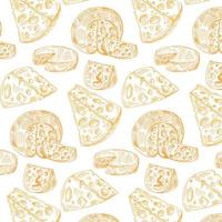 Seamless Pattern with Cheese types. Dairy products. For printing wrapping paper, packaging, fabric. Hand Drawn vector illustration.