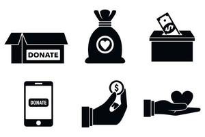conjunto de iconos de donaciones sin fines de lucro, estilo simple vector