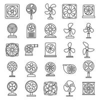 Ventilator fan icons set, outline style vector