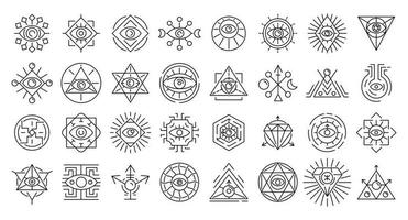 Alchemy icons set, outline style vector