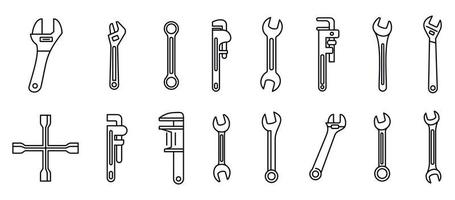 Garage wrench icons set, outline style vector