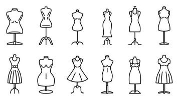 Mannequin atelier icons set, outline style vector
