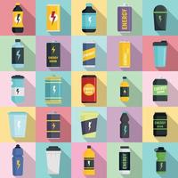 Energetic drink icons set, flat style vector