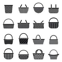 Wicker basket icons set, simple style