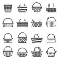 Picnic wicker icons set, outline style vector