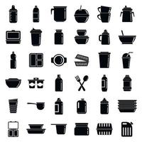 Plastic tableware icons set, simple style vector