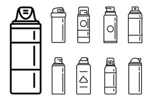 Shaving foam bottle icons set, outline style vector