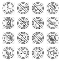 Quiet silence icons set, outline style vector