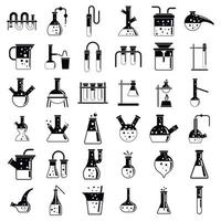 Modern chemical laboratory experiment icons set, simple style vector