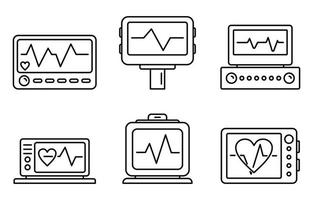 Medical electrocardiogram icons set, outline style vector