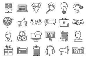 CRM platform icons set, outline style vector