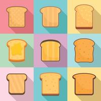 Toast icons set, flat style vector