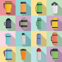 Vacuum insulated water bottle icons set, flat style vector