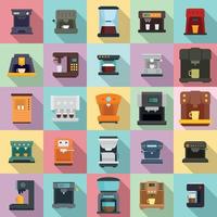 Coffee machine icons set, flat style vector