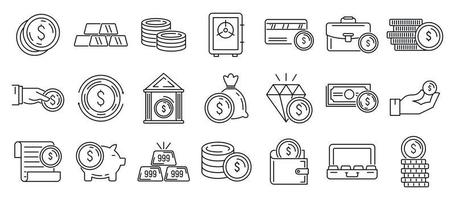 Bank metals icons set, outline style vector