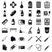 First medical aid kit icons set, simple style vector