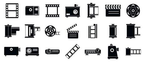 Filmstrip camera icons set, simple style vector