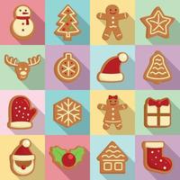 Gingerbread icons set, flat style vector