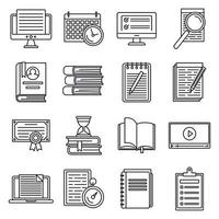 Education preparation for exams icons set, outline style vector