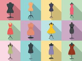 Mannequin icons set, flat style vector