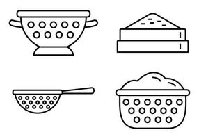 Kitchen sieve icons set, outline style vector