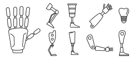 Bionic artificial limbs icons set, outline style vector