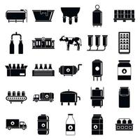 Modern milk factory icons set, simple style vector