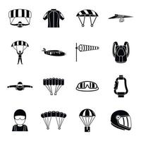 Adventure parachuting icons set, simple style vector